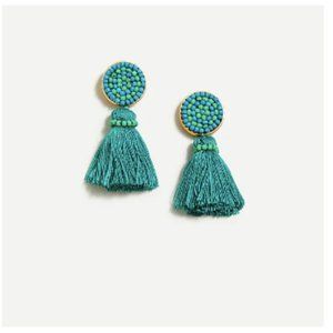 J. Crew Vivid Jade Beaded Tassel Stud Earrings